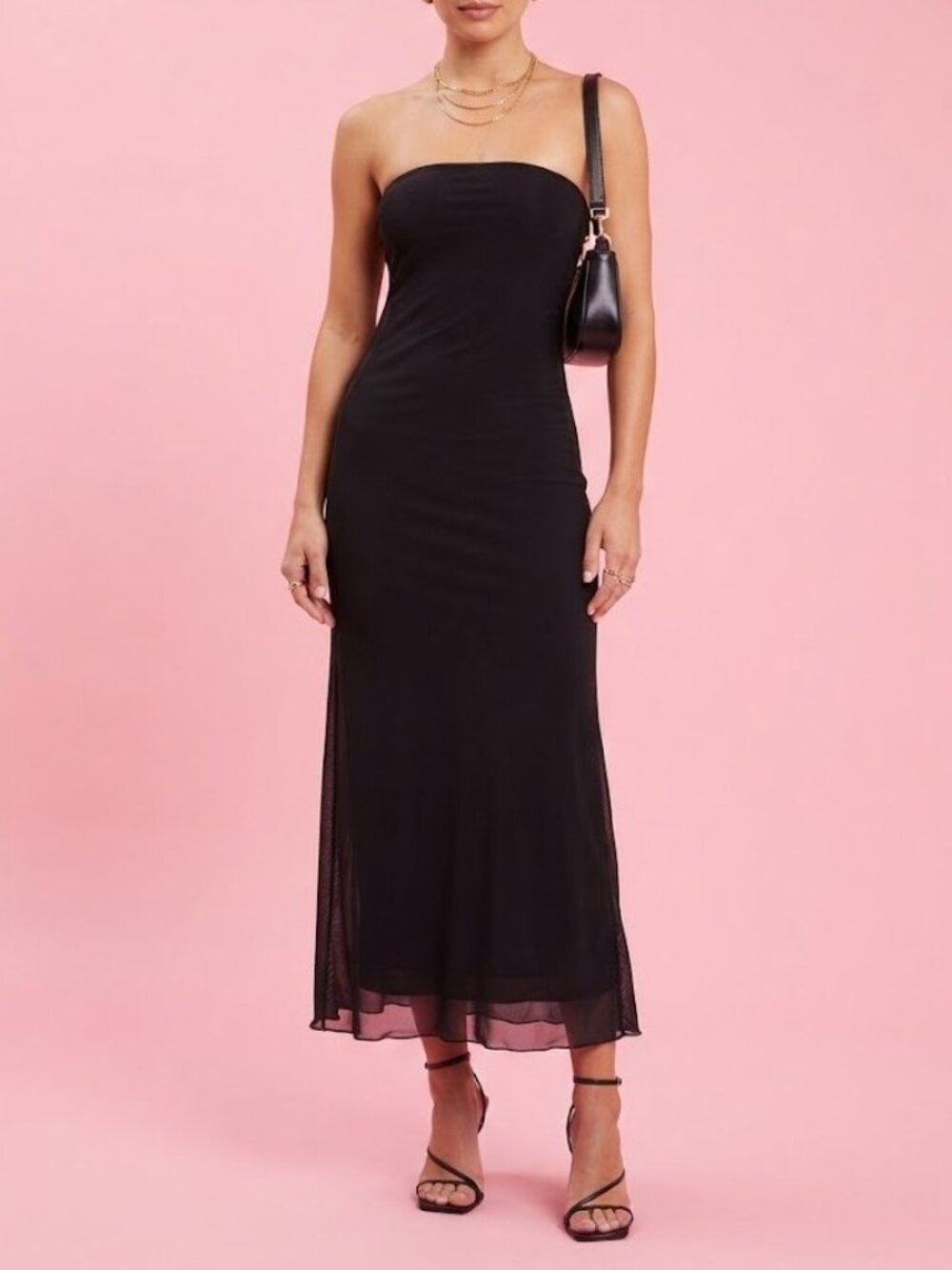 Black Strapless Flare Midi Dress